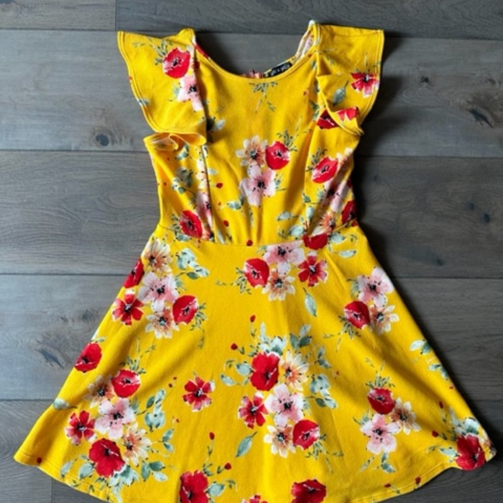 AVA & YETTY GIRLS FLORAL AND LACE MID LENGTH DRESS